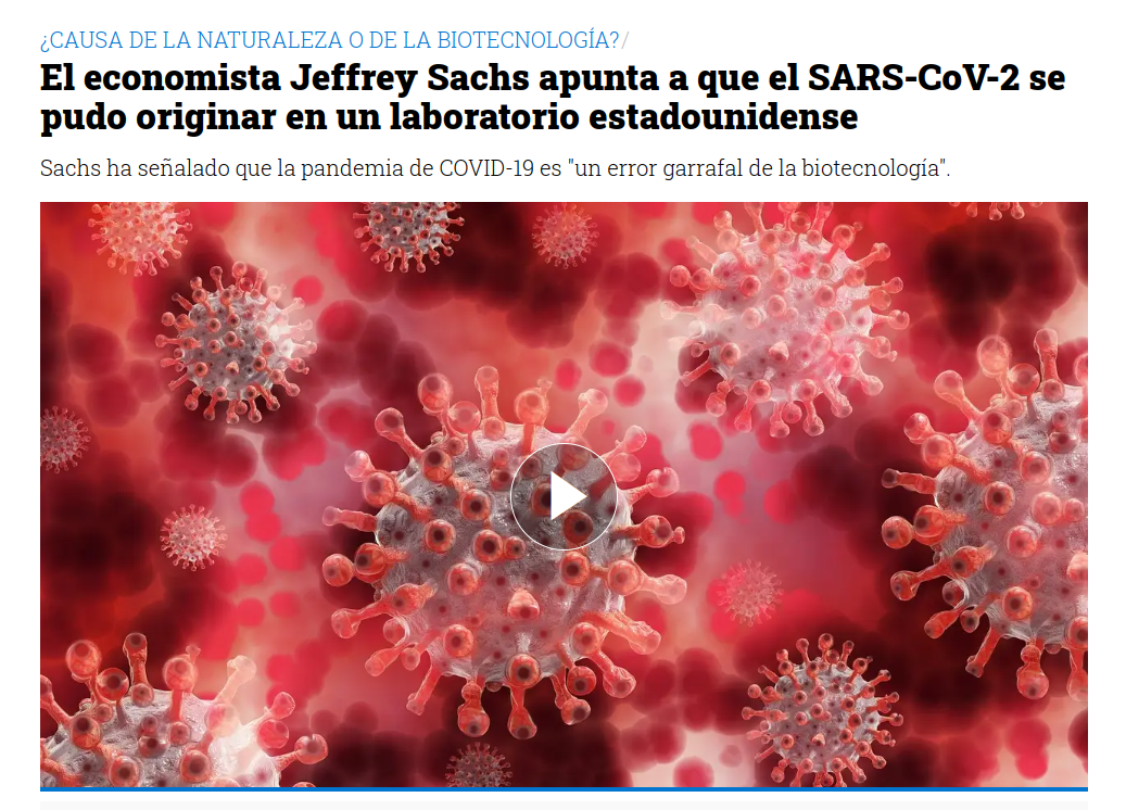 Jeffrey Sachs – el SARS-CoV-2 se pudo originar en un laboratorio estadounidense
